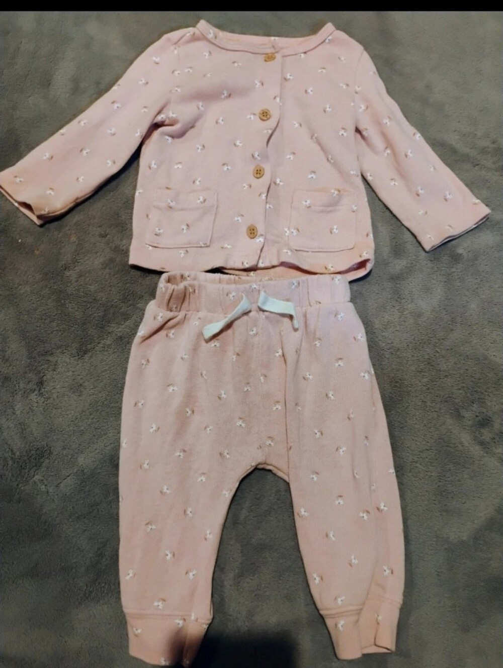 Child of Mine by Carter's Pink Floral Cardigan & Pants Set - 3-6M
